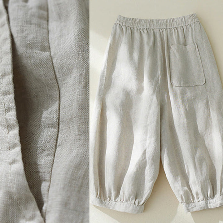 Buddha Stones通勤用 ピュアカラー ハイウエスト レディース コットンリネン ハーレム クロップドパンツ ポケット付き - image 15