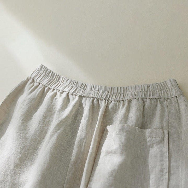 Buddha Stones通勤用 ピュアカラー ハイウエスト レディース コットンリネン ハーレム クロップドパンツ ポケット付き - image 10