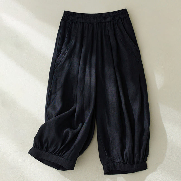 Buddha Stones通勤用 ピュアカラー ハイウエスト レディース コットンリネン ハーレム クロップドパンツ ポケット付き - 黒 - US8-10，UK/AU12-14，EU40-42 (2XL) - image 16