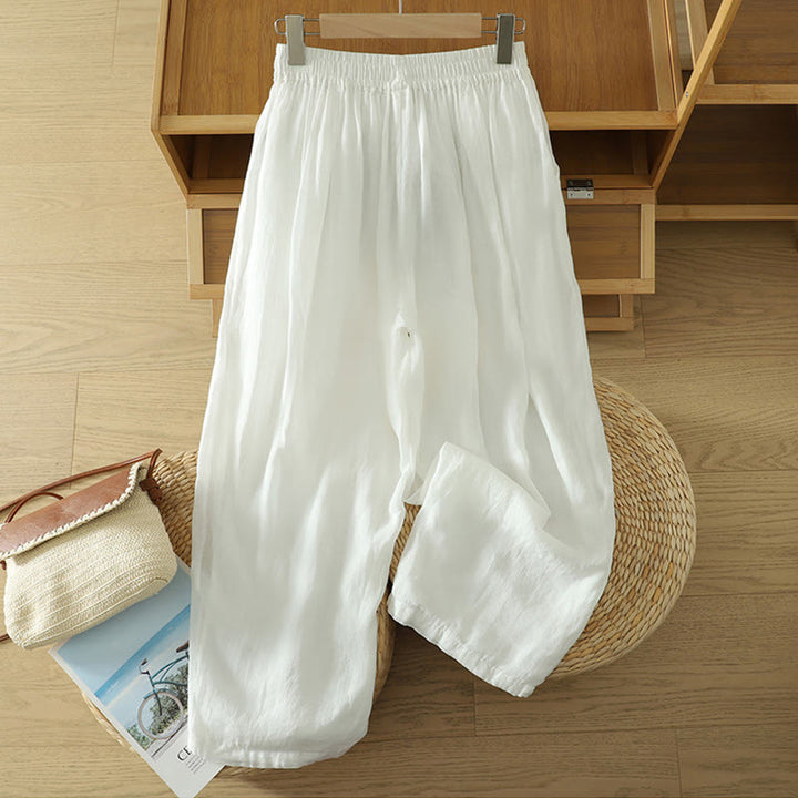 Buddha Stones通勤用 純色 シンプルデザイン レディース コットンリネン アンクル丈 ハーレムパンツ ポケット付き - image 6
