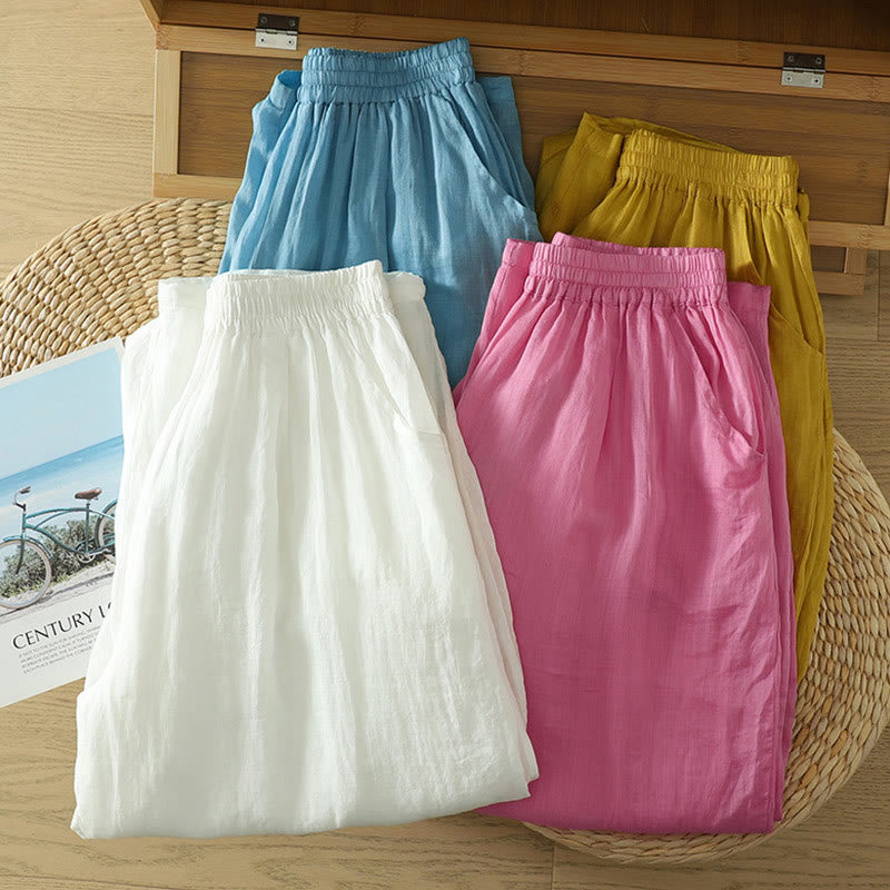Buddha Stones通勤用 純色 シンプルデザイン レディース コットンリネン アンクル丈 ハーレムパンツ ポケット付き - image 25
