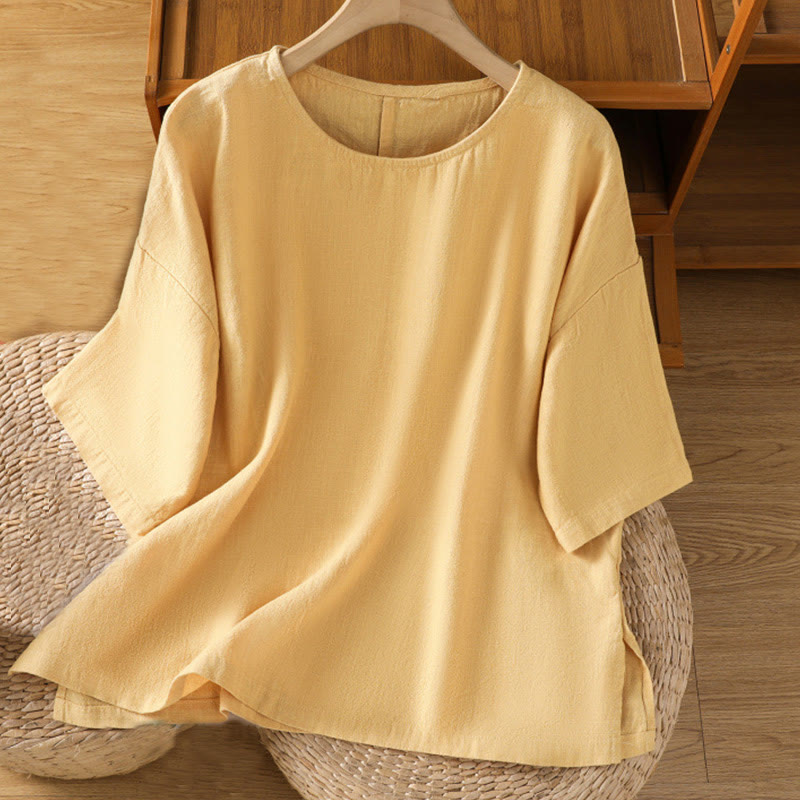 Buddha Stonesカジュアル サマー 無地 クルーネック レディース コットン 半袖 Tシャツ - カーキ - US14、 UK/AU18、 EU46 (2XL) - image 8