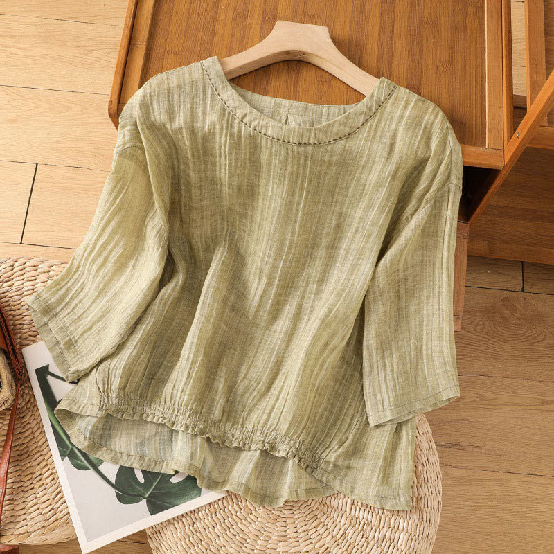 Buddha Stonesカジュアル サマー 無地 クルーネック レディース 七分袖 Tシャツ - ダークカーキ - US14、 UK/AU18、 EU46 (2XL) - image 0