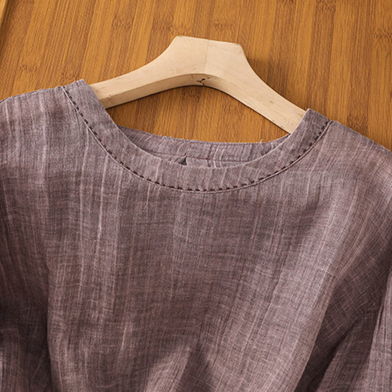 Buddha Stonesカジュアル サマー 無地 クルーネック レディース コットン リネン 七分袖 Tシャツ - image 11