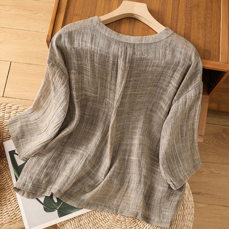 Buddha Stonesカジュアル サマー 無地 クルーネック レディース コットン リネン 七分袖 Tシャツ - image 17