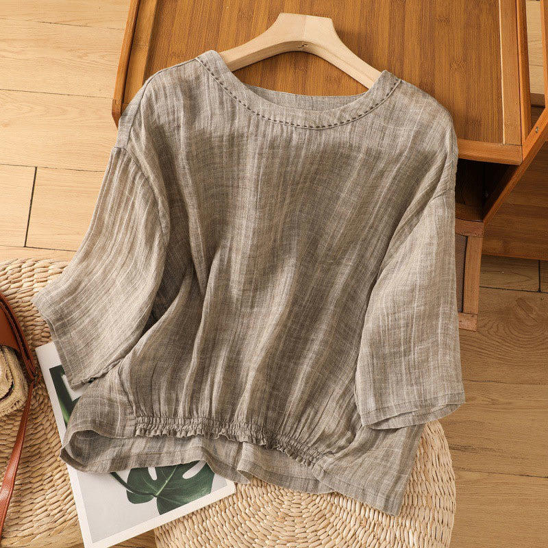 Buddha Stonesカジュアル サマー 無地 クルーネック レディース コットン リネン 七分袖 Tシャツ - タン - US14、 UK/AU18、 EU46 (2XL) - image 16