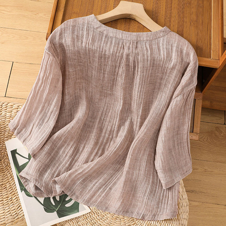 Buddha Stonesカジュアル サマー 無地 クルーネック レディース コットン リネン 七分袖 Tシャツ - アザミ - US14、 UK/AU18、 EU46 (2XL) - image 24