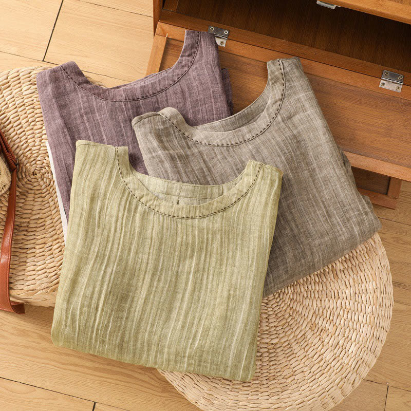 Buddha Stonesカジュアル サマー 無地 クルーネック レディース コットン リネン 七分袖 Tシャツ - image 29