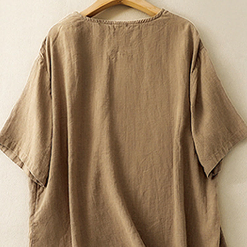 Buddha Stonesカジュアル サマー 刺繍 クルーネック レディース コットン 半袖 Tシャツ - image 1