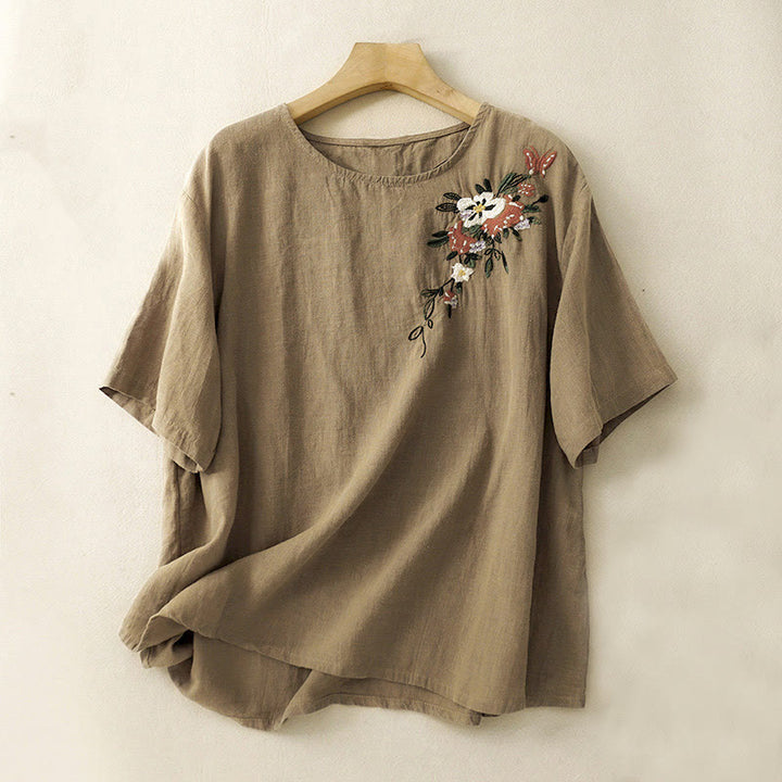 Buddha Stonesカジュアル サマー 刺繍 クルーネック レディース コットン 半袖 Tシャツ - ダークゴールデンロッド - US14、 UK/AU18、 EU46 (2XL) - image 0