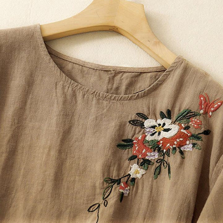 Buddha Stonesカジュアル サマー 刺繍 クルーネック レディース コットン 半袖 Tシャツ - image 2
