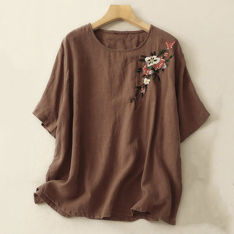Buddha Stonesカジュアル サマー 刺繍 クルーネック レディース コットン 半袖 Tシャツ - サドルブラウン - US14、 UK/AU18、 EU46 (2XL) - image 22