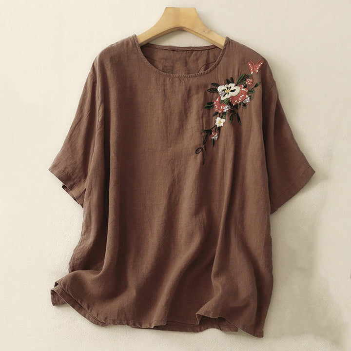 Buddha Stonesカジュアル サマー 刺繍 クルーネック レディース コットン 半袖 Tシャツ - サドルブラウン - US14、 UK/AU18、 EU46 (2XL) - image 22