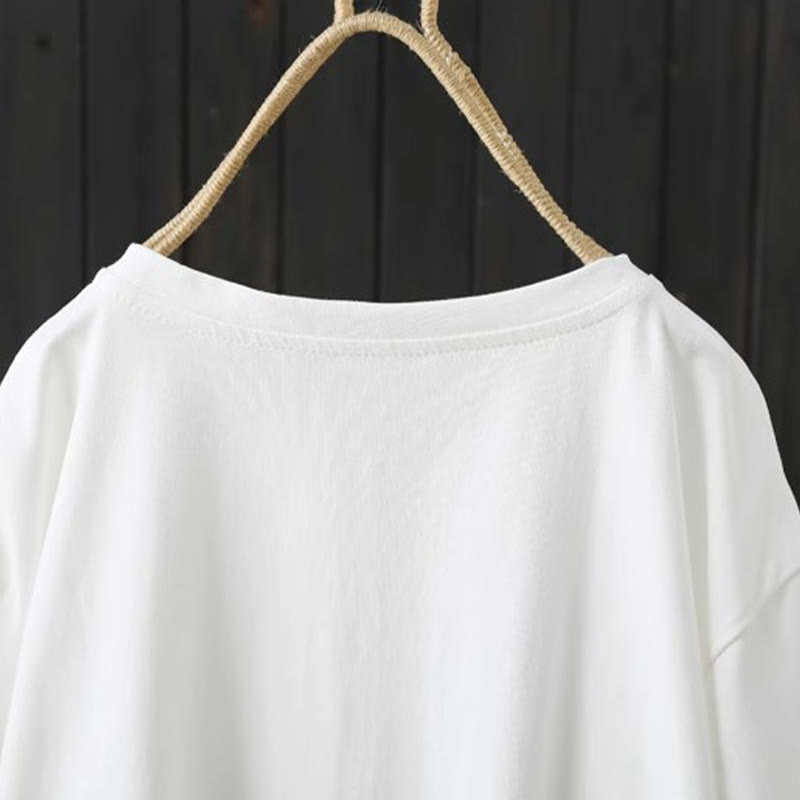 Buddha Stonesカジュアル ルーズ サマー 無地 クルーネック レディース コットン 半袖 Tシャツ - image 4