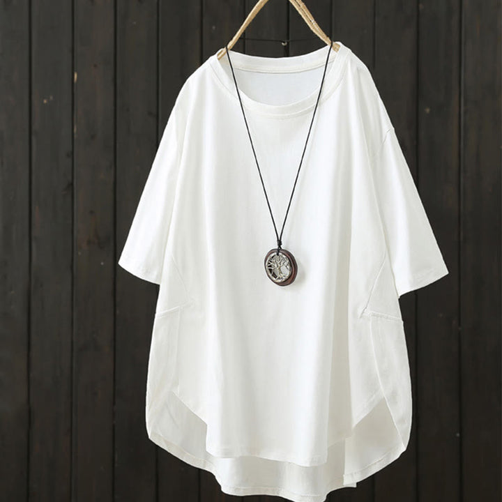 Buddha Stonesカジュアル ルーズ サマー 無地 クルーネック レディース コットン 半袖 Tシャツ - 白 - US14、 UK/AU18、 EU46 (2XL) - image 2