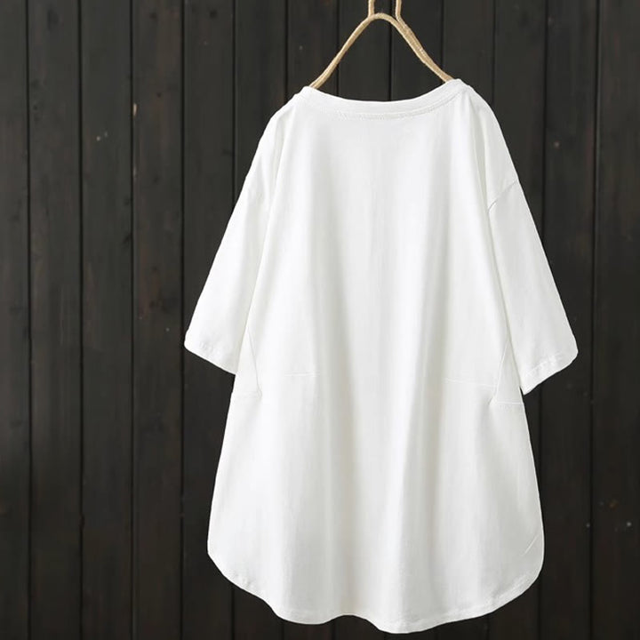Buddha Stonesカジュアル ルーズ サマー 無地 クルーネック レディース コットン 半袖 Tシャツ - image 3