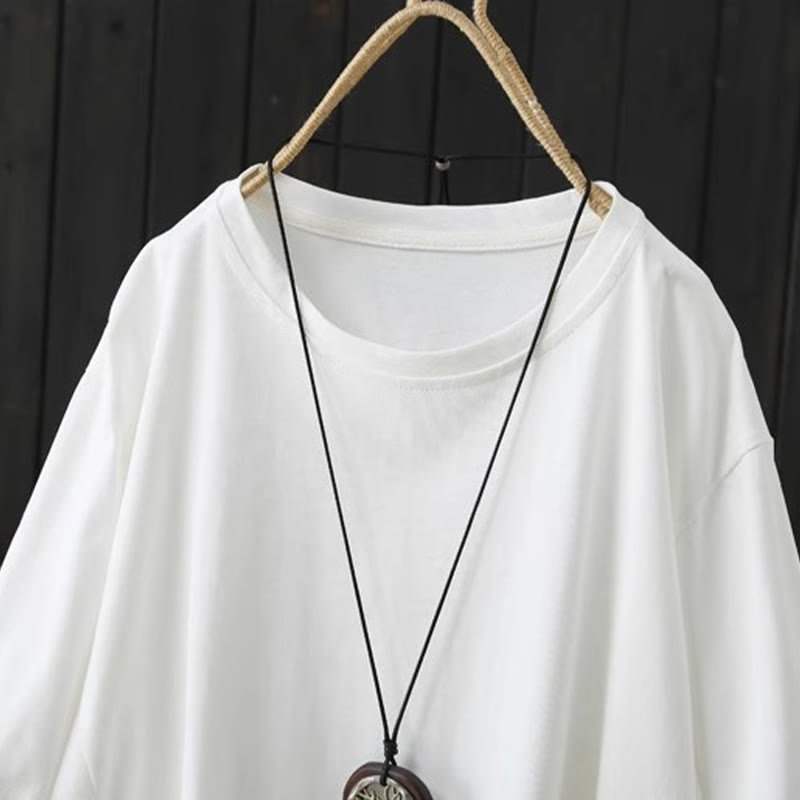 Buddha Stonesカジュアル ルーズ サマー 無地 クルーネック レディース コットン 半袖 Tシャツ - image 5
