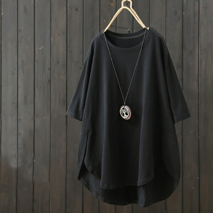 Buddha Stonesカジュアル ルーズ サマー 無地 クルーネック レディース コットン 半袖 Tシャツ - 黒 - US14、 UK/AU18、 EU46 (2XL) - image 13