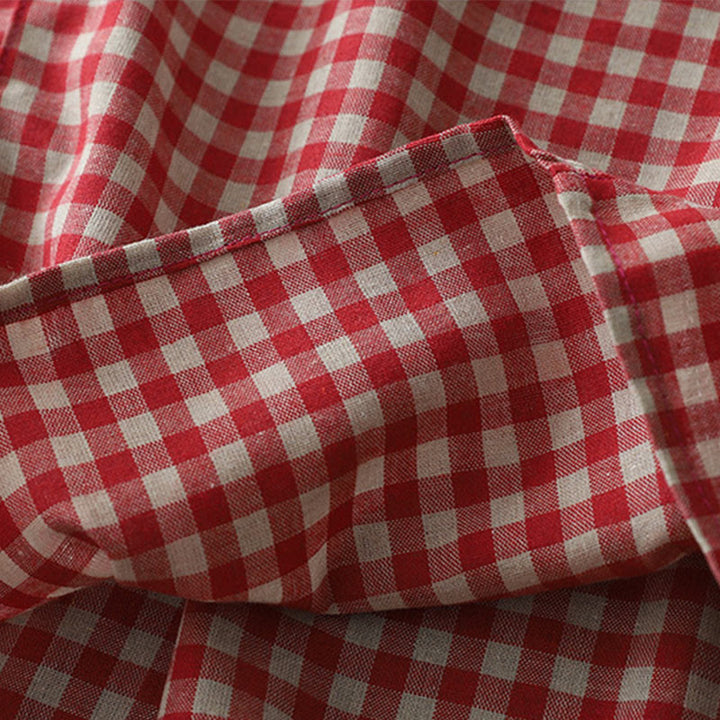 Buddha Stonesカジュアル ヴィンテージ チェック柄 ラペル 半袖 コットン ミディドレス ポケット付き - image 14