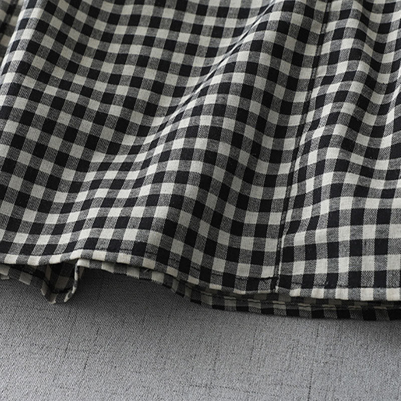 Buddha Stonesカジュアル ヴィンテージ チェック柄 ラペル 半袖 コットン ミディドレス ポケット付き - image 5