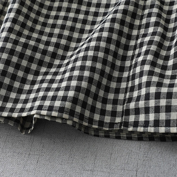 Buddha Stonesカジュアル ヴィンテージ チェック柄 ラペル 半袖 コットン ミディドレス ポケット付き - image 5