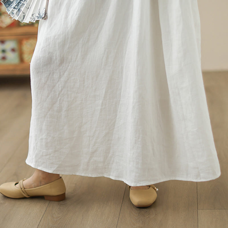 Buddha Stonesフローラルホワイトカジュアルバックボタンデザインノースリーブコットンミディドレスポケット付き - image 11