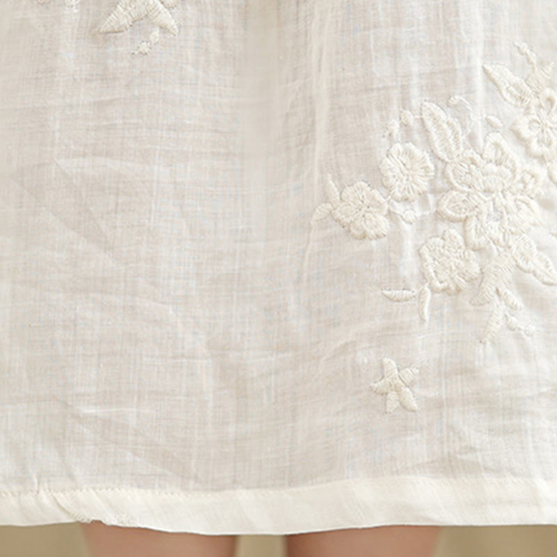 Buddha Stonesベージュ カジュアル 刺繍 七分袖 コットンリネン ミディドレス ポケット付き - image 10