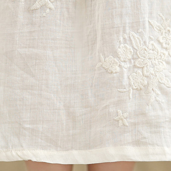 Buddha Stonesベージュ カジュアル 刺繍 七分袖 コットンリネン ミディドレス ポケット付き - image 10