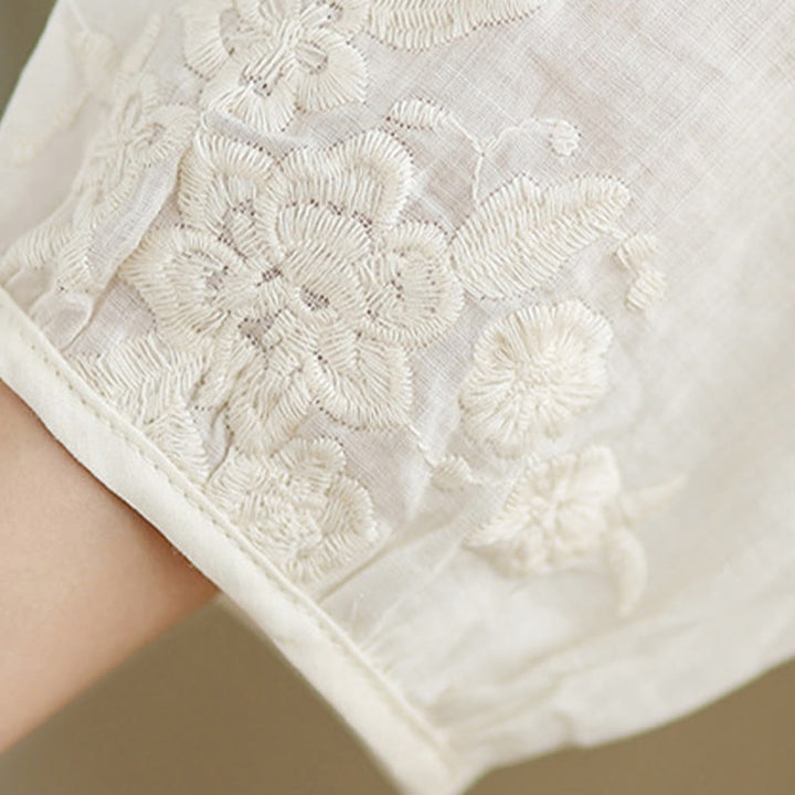 Buddha Stonesベージュ カジュアル 刺繍 七分袖 コットンリネン ミディドレス ポケット付き - image 9