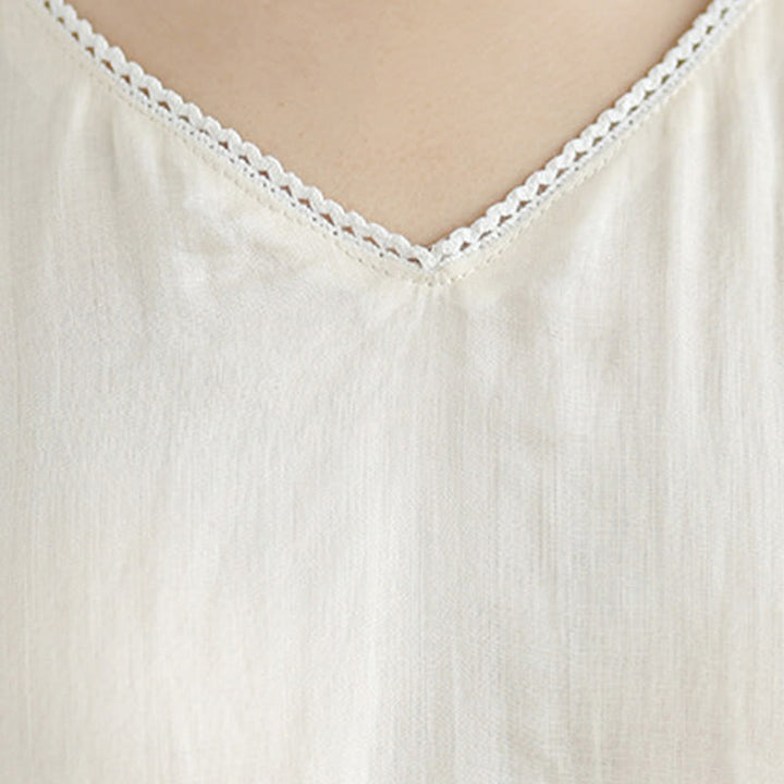 Buddha Stonesベージュ カジュアル 刺繍 七分袖 コットンリネン ミディドレス ポケット付き - image 7