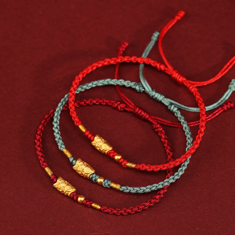 Buddha Stones999ゴールド 幸運の守護鯉 手作り編み紐ブレスレット - image 1