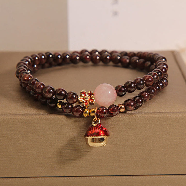 Buddha Stones天然 3mm 極薄ガーネット ローズクォーツ ビーズ マネーバッグ ベルフラワー 守護ブレスレット