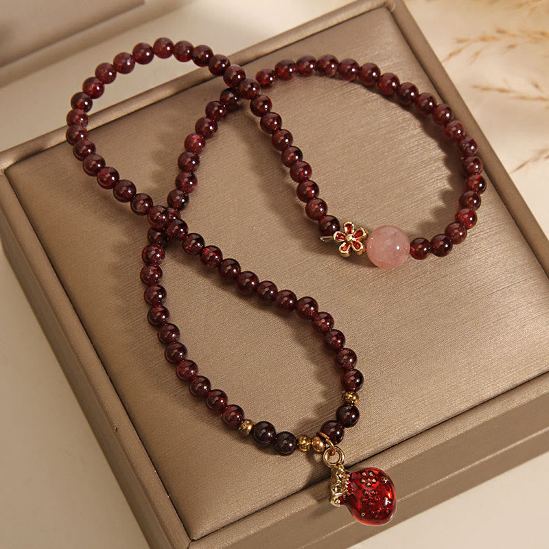 Buddha Stones天然 3mm 極薄ガーネット ローズクォーツ ビーズ マネーバッグ ベルフラワー 守護ブレスレット