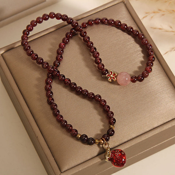 Buddha Stones天然 3mm 極薄ガーネット ローズクォーツ ビーズ マネーバッグ ベルフラワー 守護ブレスレット