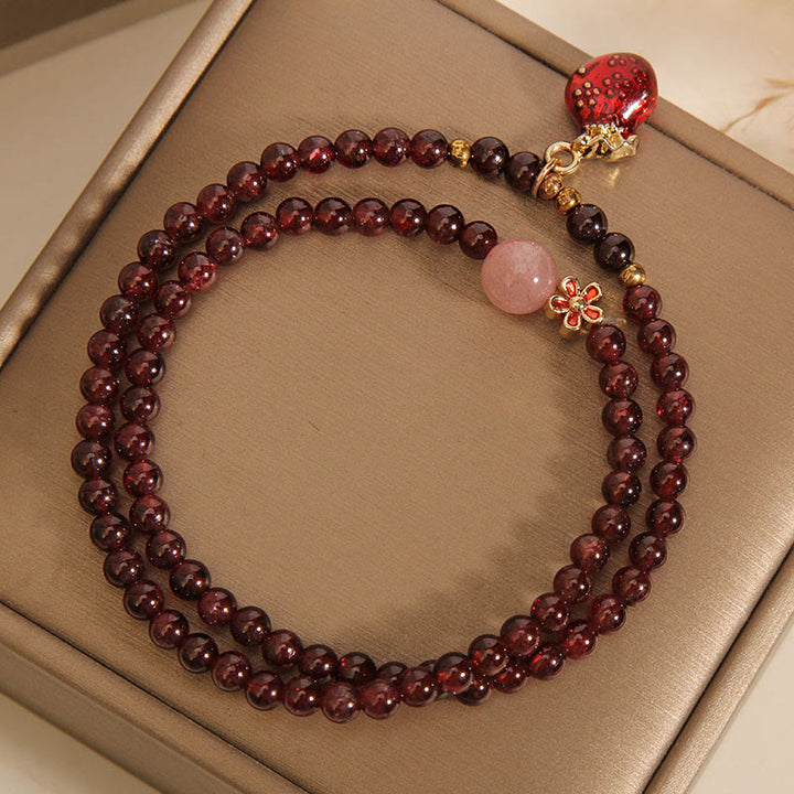 Buddha Stones天然 3mm 極薄ガーネット ローズクォーツ ビーズ マネーバッグ ベルフラワー 守護ブレスレット