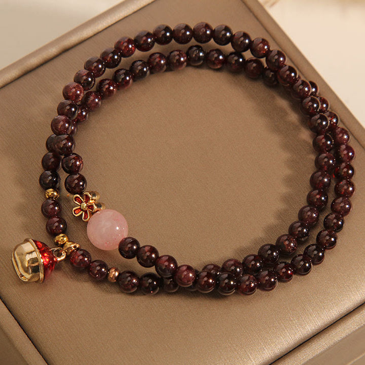 Buddha Stones天然 3mm 極薄ガーネット ローズクォーツ ビーズ マネーバッグ ベルフラワー 守護ブレスレット