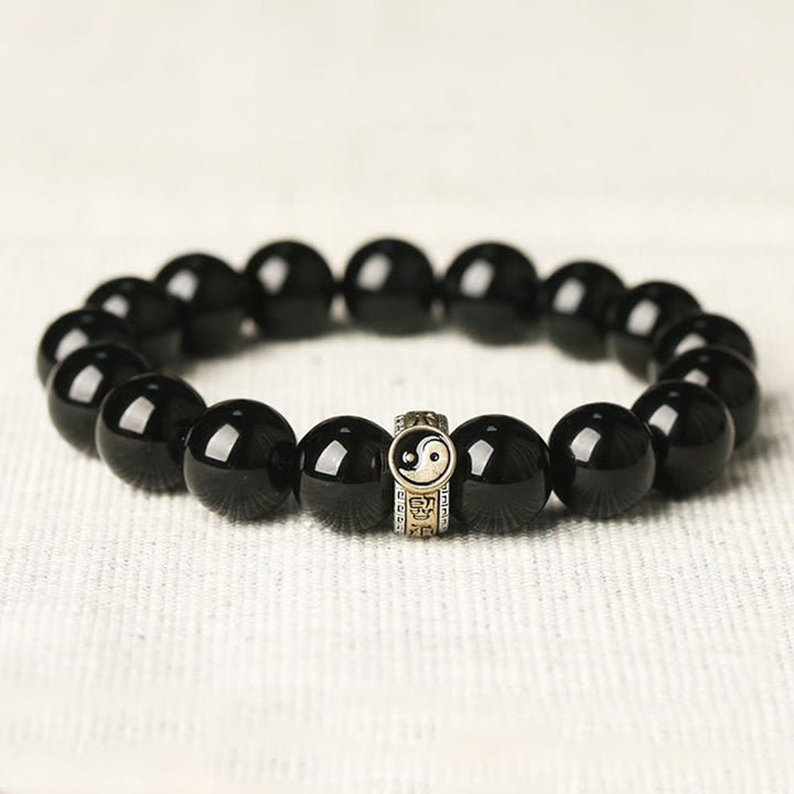 Buddha Stones黒曜石陰陽九字真言成就ブレスレット