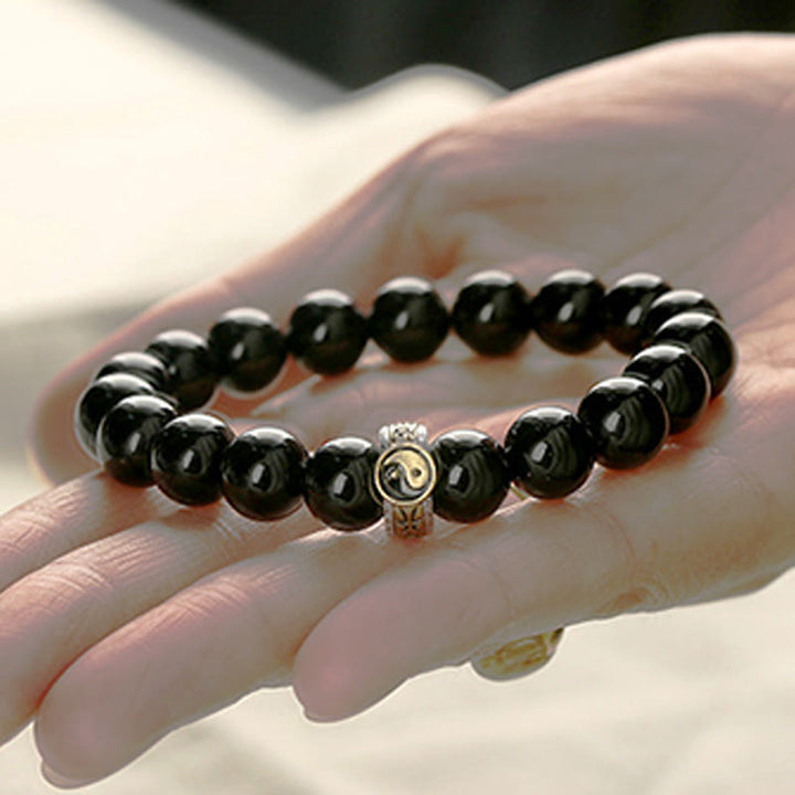 Buddha Stones黒曜石陰陽九字真言成就ブレスレット