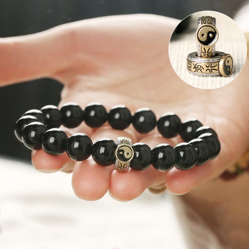 Buddha Stones黒曜石陰陽九字真言成就ブレスレット