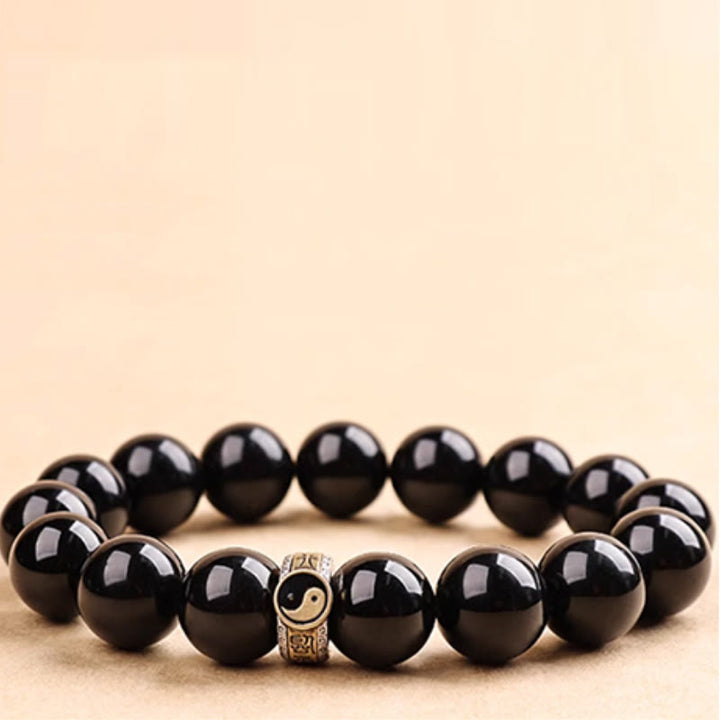 Buddha Stones黒曜石陰陽九字真言成就ブレスレット