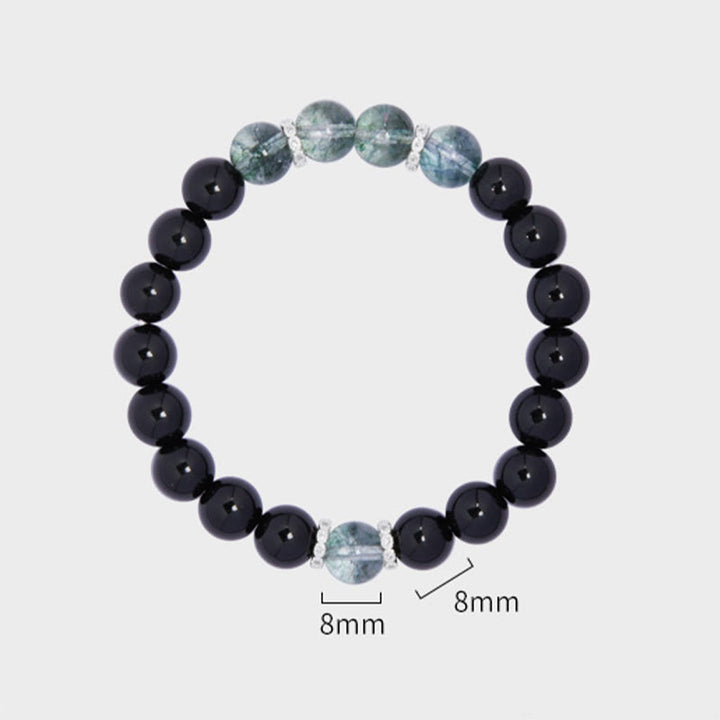 Buddha Stones925スターリングシルバー ブラックオブシディアン グリーンファントムストレングスブレスレット