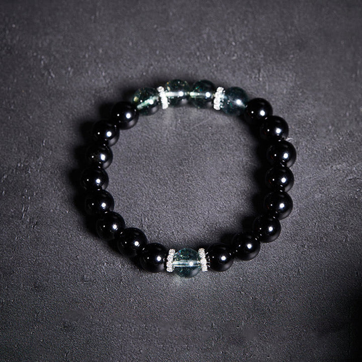 Buddha Stones925スターリングシルバー ブラックオブシディアン グリーンファントムストレングスブレスレット