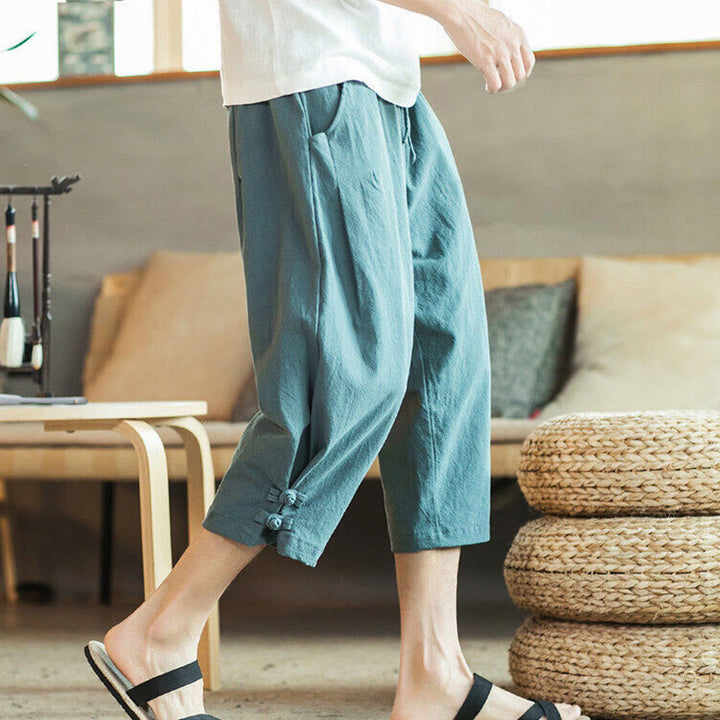 Buddha Stones鶴 刺繍 コットン メンズ クロップド ハーレムパンツ ポケット付き - image 2