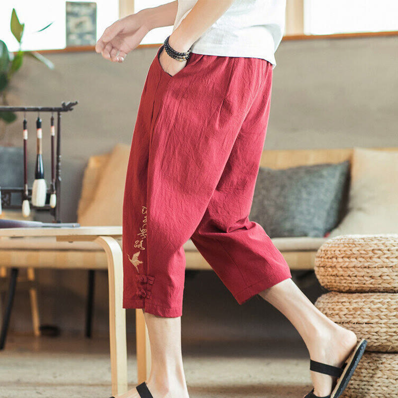 Buddha Stones鶴 刺繍 コットン メンズ クロップド ハーレムパンツ ポケット付き - image 33