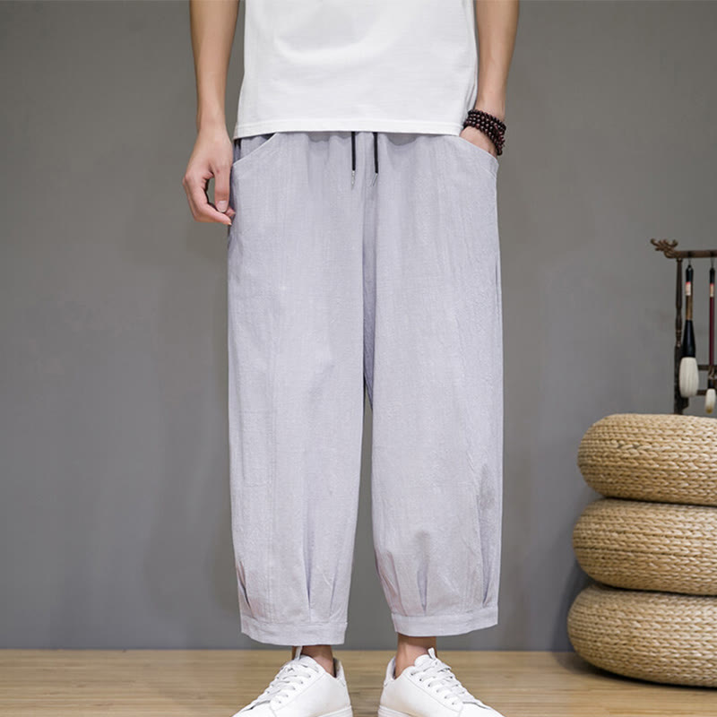 Buddha Stonesシンプルコットン メンズ クロップド カプリ ハーレムパンツ ポケット付き - ライトグレー - US/UK/AU46、 EU56 (5XL) - image 9