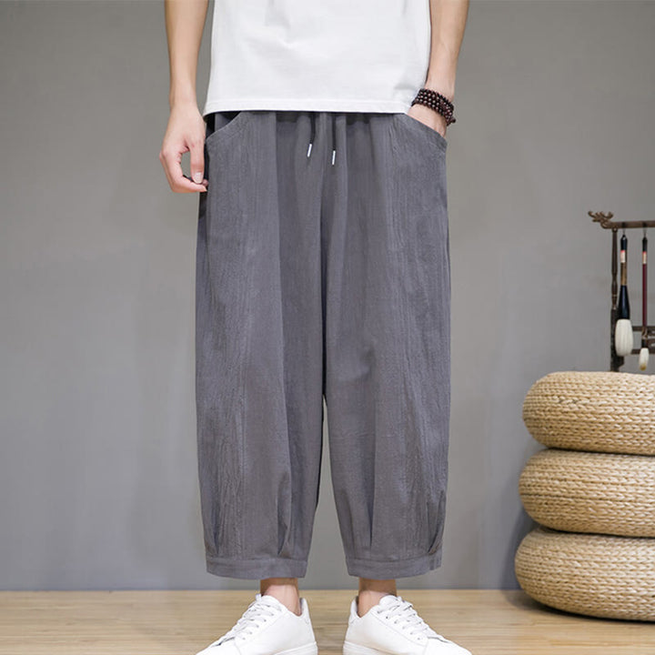Buddha Stonesシンプルコットン メンズ クロップド カプリ ハーレムパンツ ポケット付き - image 1