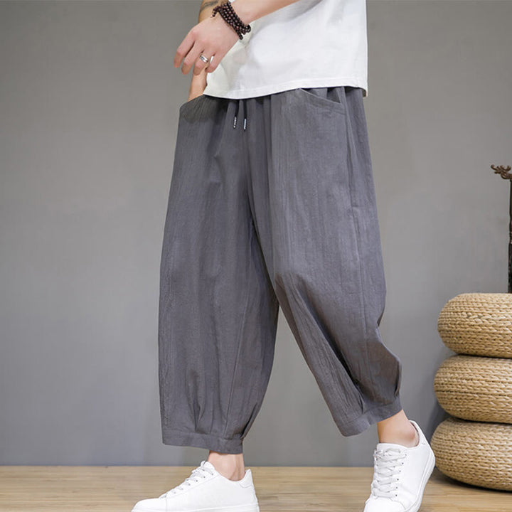 Buddha Stonesシンプルコットン メンズ クロップド カプリ ハーレムパンツ ポケット付き - グレー - US/UK/AU46、 EU56 (5XL) - image 0