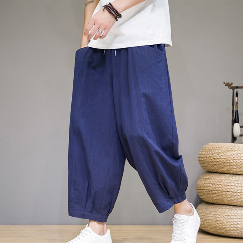 Buddha Stonesシンプルコットン メンズ クロップド カプリ ハーレムパンツ ポケット付き - image 30