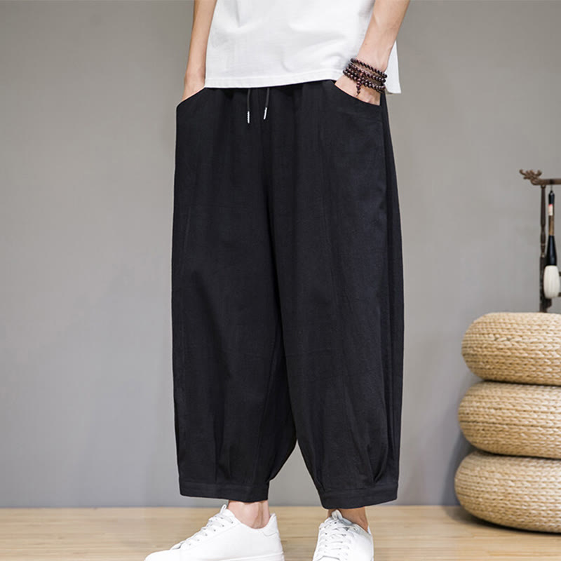 Buddha Stonesシンプルコットン メンズ クロップド カプリ ハーレムパンツ ポケット付き - image 20