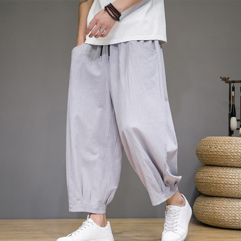Buddha Stonesシンプルコットン メンズ クロップド カプリ ハーレムパンツ ポケット付き - image 10